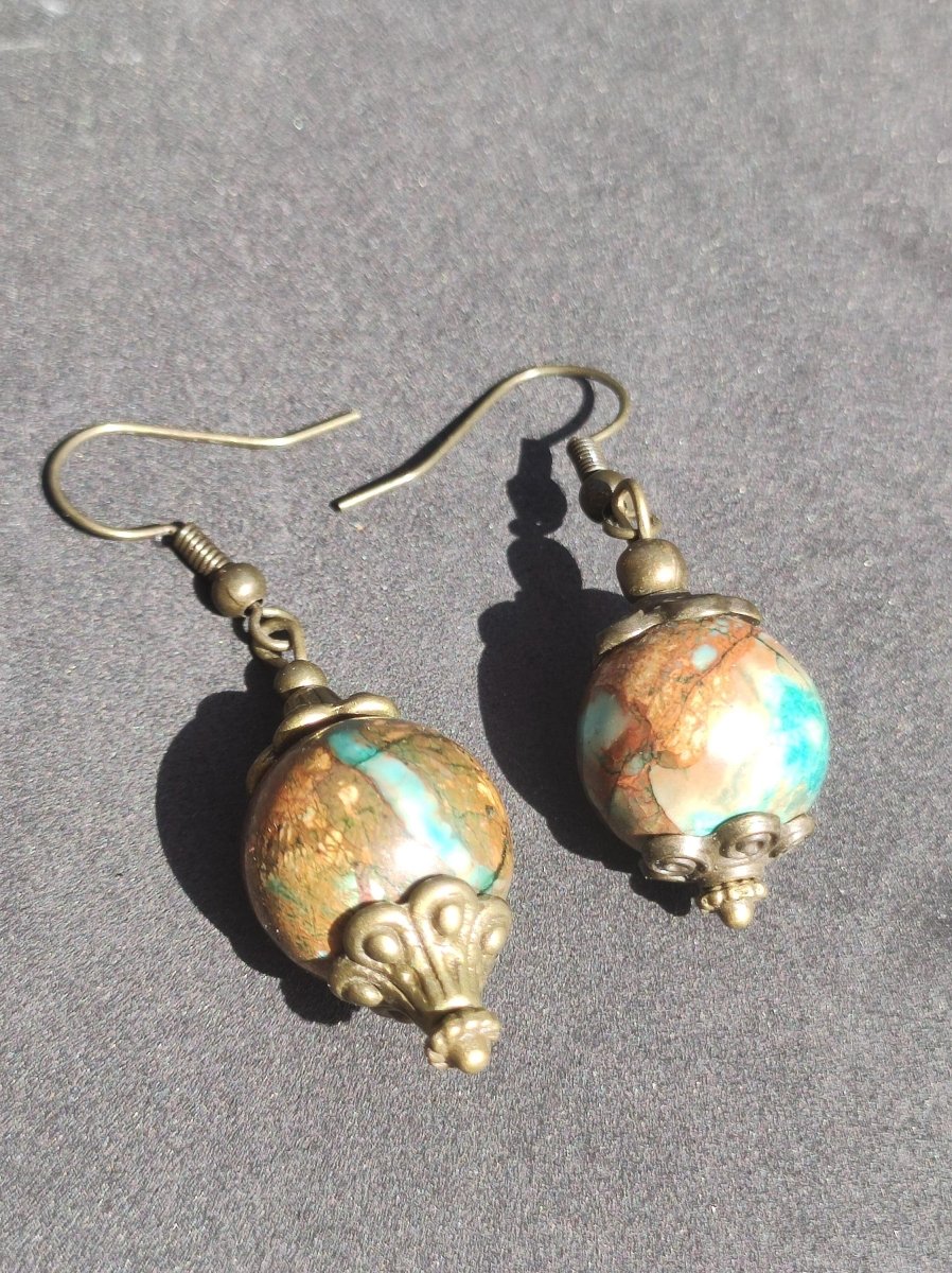 Opal (Afrika) ~ Edelstein Ohrringe Ohrhänger Antik Bronz Geschenk Frau Tochter Mutter Sie GOA Hippie Boho Heilstein Art of Nature Handarbeit - Art of Nature Berlin