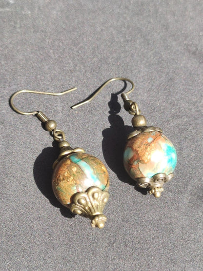 Opal (Afrika) ~ Edelstein Ohrringe Ohrhänger Antik Bronz Geschenk Frau Tochter Mutter Sie GOA Hippie Boho Heilstein Art of Nature Handarbeit - Art of Nature Berlin