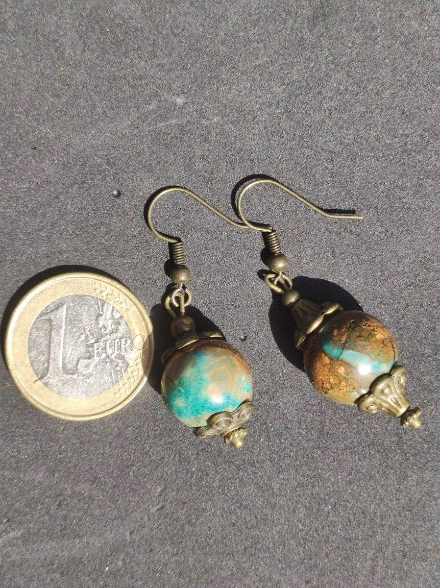 Opal (Afrika) ~ Edelstein Ohrringe Ohrhänger Antik Bronz Geschenk Frau Tochter Mutter Sie GOA Hippie Boho Heilstein Art of Nature Handarbeit - Art of Nature Berlin