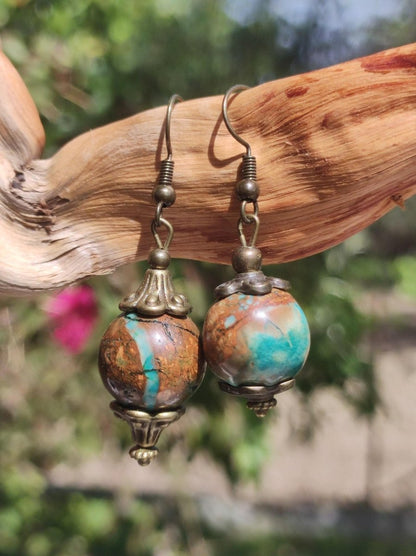 Opal (Afrika) ~ Edelstein Ohrringe Ohrhänger Antik Bronz Geschenk Frau Tochter Mutter Sie GOA Hippie Boho Heilstein Art of Nature Handarbeit - Art of Nature Berlin