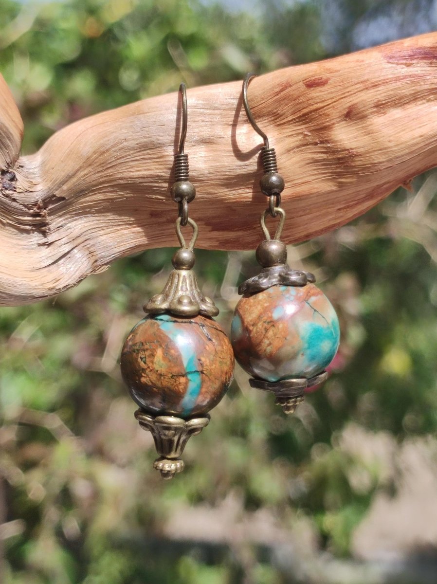 Opal (Afrika) ~ Edelstein Ohrringe Ohrhänger Antik Bronz Geschenk Frau Tochter Mutter Sie GOA Hippie Boho Heilstein Art of Nature Handarbeit - Art of Nature Berlin