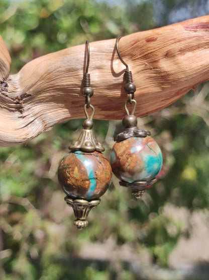 Opal (Afrika) ~ Edelstein Ohrringe Ohrhänger Antik Bronz Geschenk Frau Tochter Mutter Sie GOA Hippie Boho Heilstein Art of Nature Handarbeit - Art of Nature Berlin