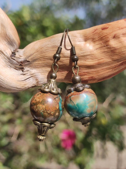 Opal (Afrika) ~ Edelstein Ohrringe Ohrhänger Antik Bronz Geschenk Frau Tochter Mutter Sie GOA Hippie Boho Heilstein Art of Nature Handarbeit - Art of Nature Berlin