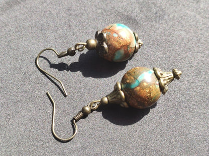 Opal (Afrika) ~ Edelstein Ohrringe Ohrhänger Antik Bronz Geschenk Frau Tochter Mutter Sie GOA Hippie Boho Heilstein Art of Nature Handarbeit - Art of Nature Berlin