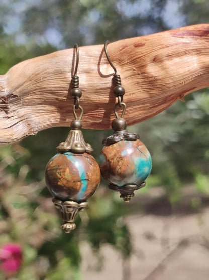 Opal (Afrika) ~ Edelstein Ohrringe Ohrhänger Antik Bronz Geschenk Frau Tochter Mutter Sie GOA Hippie Boho Heilstein Art of Nature Handarbeit - Art of Nature Berlin