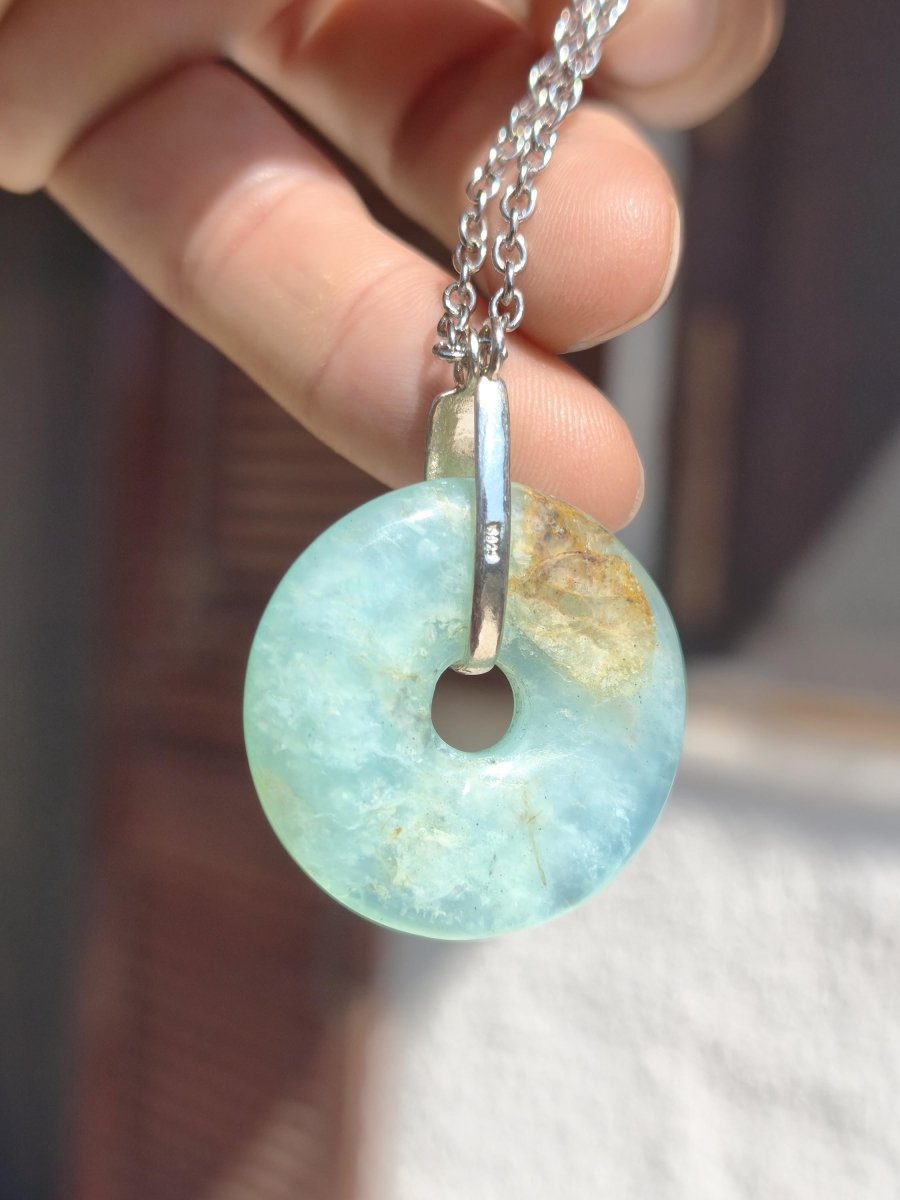 Opal Andenopal blau ~ 925 Sterling Silber Edelstein Kette Natur Donut Schutzsymbol Heilstein Chakra Sammler Mineral Rarität Mann Frau Hippie - Art of Nature Berlin
