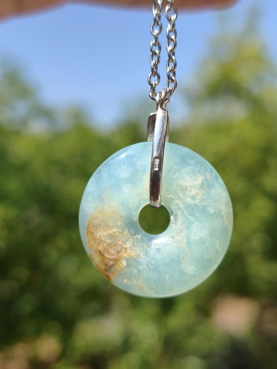 Opal Andenopal blau ~ 925 Sterling Silber Edelstein Kette Natur Donut Schutzsymbol Heilstein Chakra Sammler Mineral Rarität Mann Frau Hippie - Art of Nature Berlin