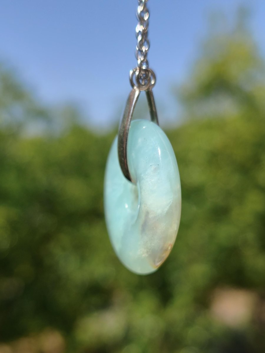 Opal Andenopal blau ~ 925 Sterling Silber Edelstein Kette Natur Donut Schutzsymbol Heilstein Chakra Sammler Mineral Rarität Mann Frau Hippie - Art of Nature Berlin