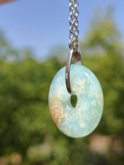 Opal Andenopal blau ~ 925 Sterling Silber Edelstein Kette Natur Donut Schutzsymbol Heilstein Chakra Sammler Mineral Rarität Mann Frau Hippie - Art of Nature Berlin