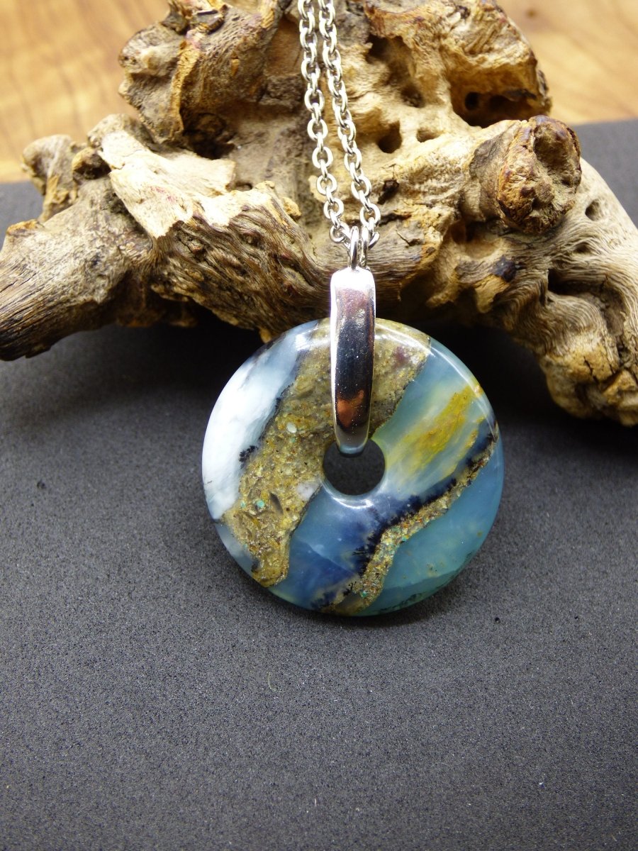 Opal Andenopal blau ~ 925 Sterling Silber Edelstein Kette Natur Donut Schutzsymbol Heilstein Chakra Sammler Mineral Rarität Mann Frau Hippie - Art of Nature Berlin