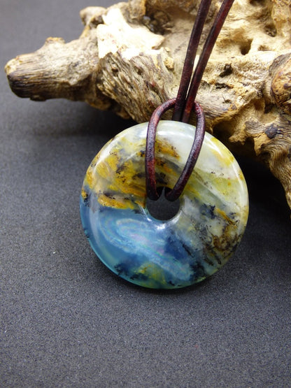 Opal Andenopal blau ~ Edelstein Kette HIPPIE GOA Boho Ethno Nature Donut Schutzsymbol Heilstein Chakra Sammler Mineral Rarität Mann Frau - Art of Nature Berlin
