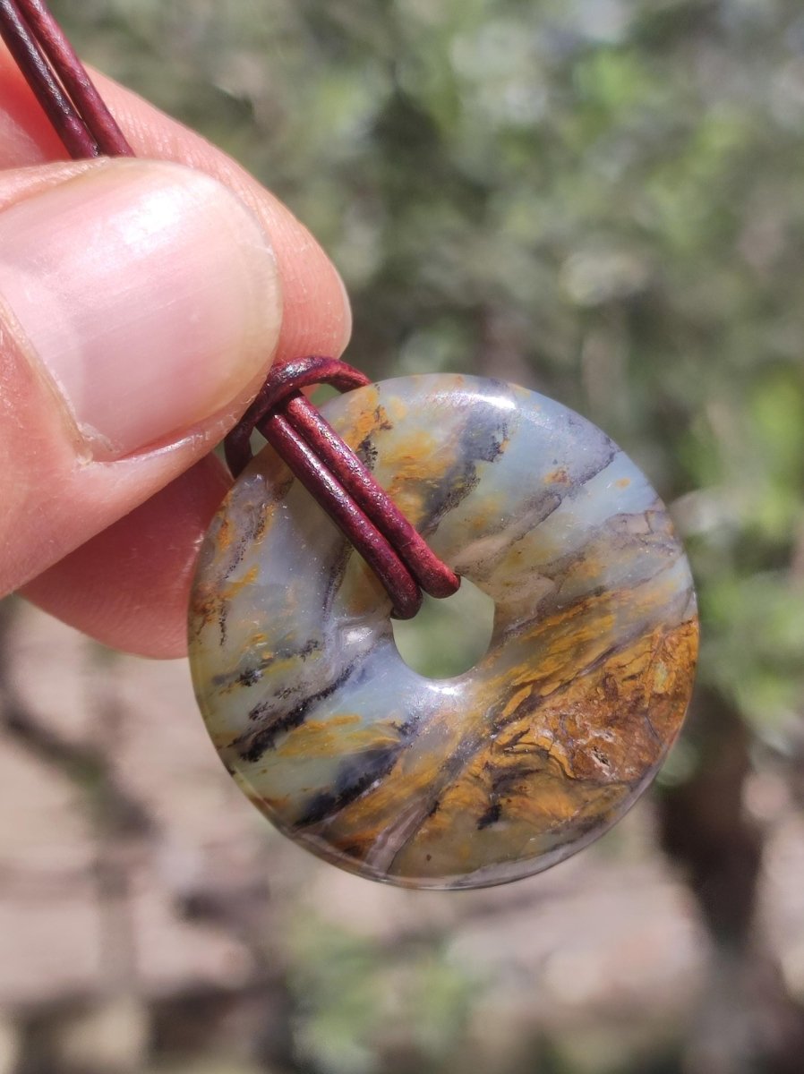 Opal Andenopal blau ~ Edelstein Kette HIPPIE GOA Boho Ethno Nature Donut Schutzsymbol Heilstein Chakra Sammler Mineral Rarität Mann Frau - Art of Nature Berlin