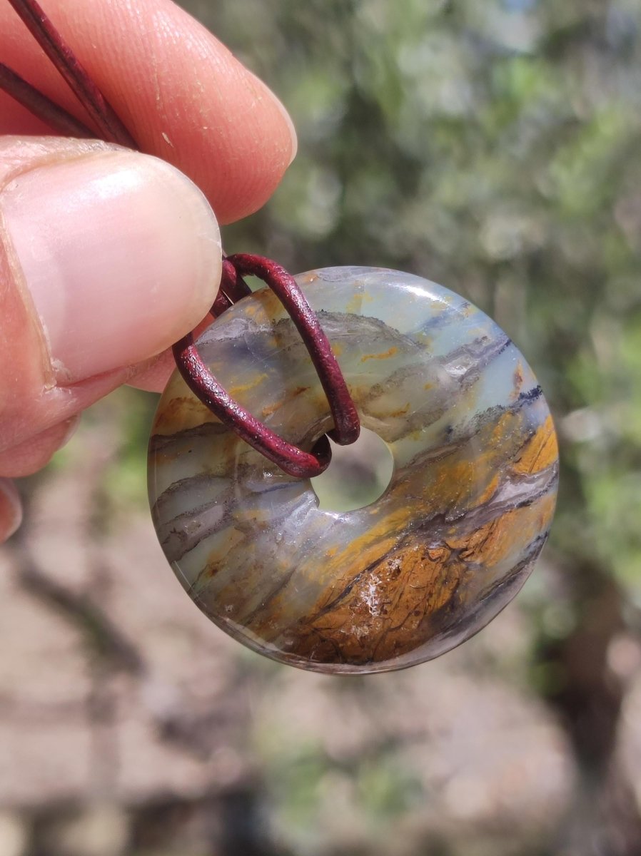 Opal Andenopal blau ~ Edelstein Kette HIPPIE GOA Boho Ethno Nature Donut Schutzsymbol Heilstein Chakra Sammler Mineral Rarität Mann Frau - Art of Nature Berlin