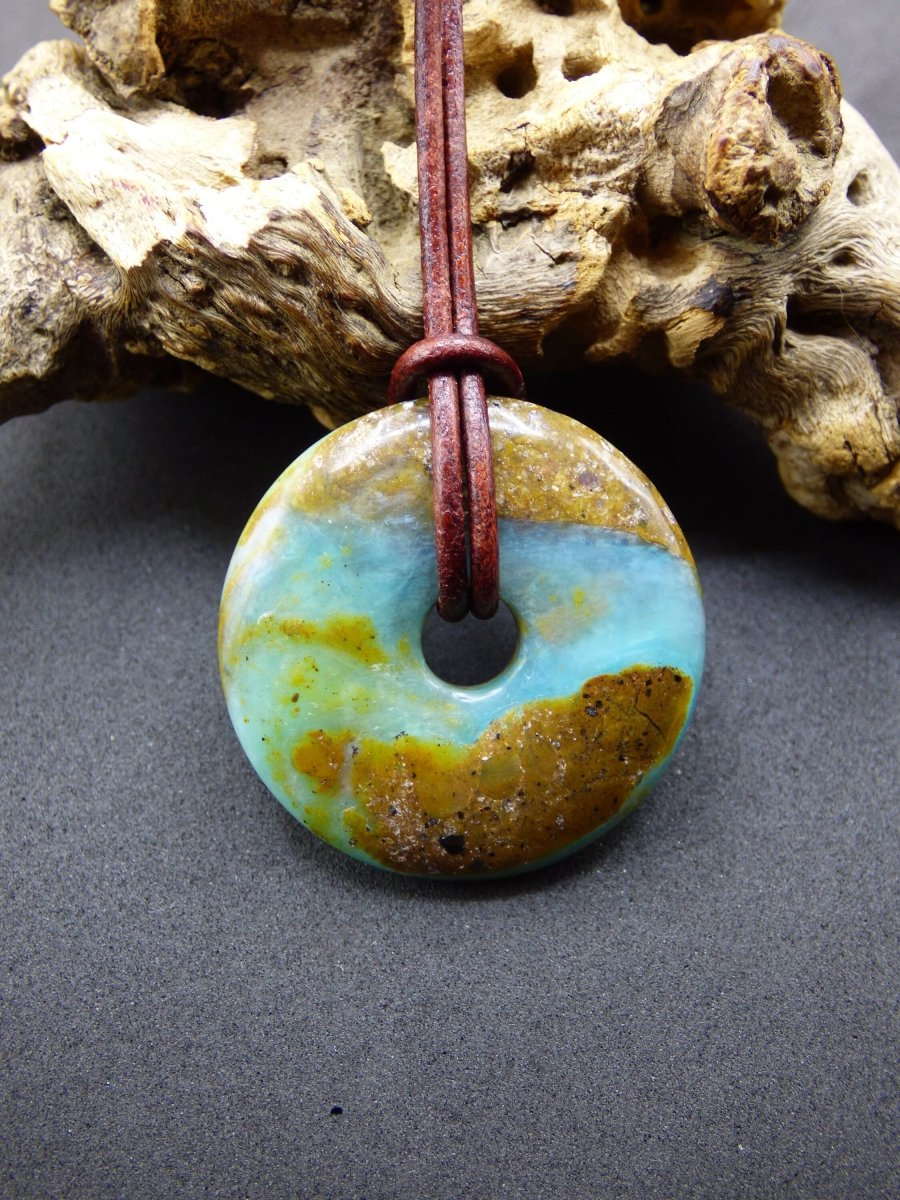 Opal Andenopal blau ~ Edelstein Kette HIPPIE GOA Boho Ethno Nature Donut Schutzsymbol Heilstein Chakra Sammler Mineral Rarität Mann Frau - Art of Nature Berlin