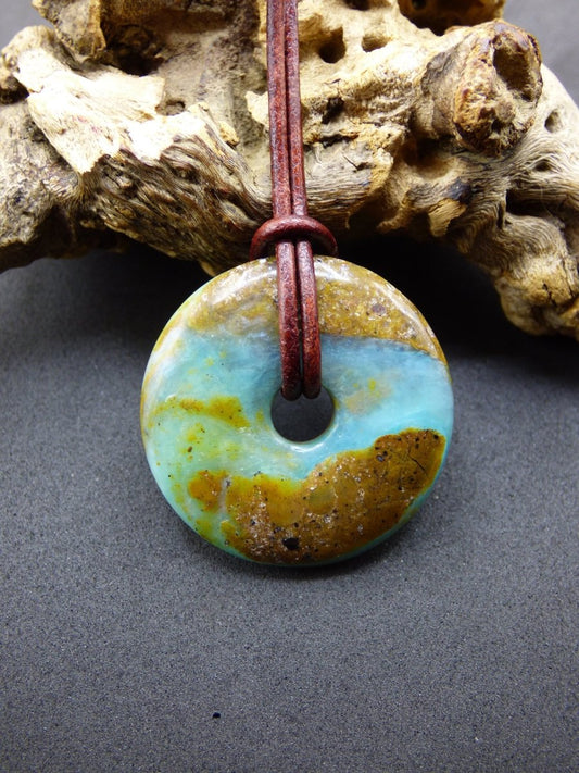 Opal Andenopal blau ~ Edelstein Kette HIPPIE GOA Boho Ethno Nature Donut Schutzsymbol Heilstein Chakra Sammler Mineral Rarität Mann Frau - Art of Nature Berlin