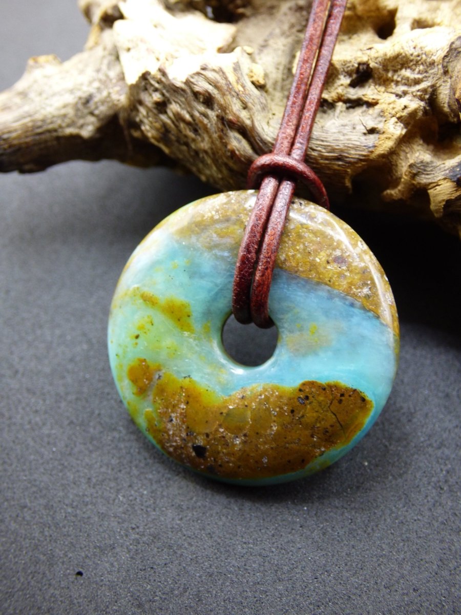 Opal Andenopal blau ~ Edelstein Kette HIPPIE GOA Boho Ethno Nature Donut Schutzsymbol Heilstein Chakra Sammler Mineral Rarität Mann Frau - Art of Nature Berlin