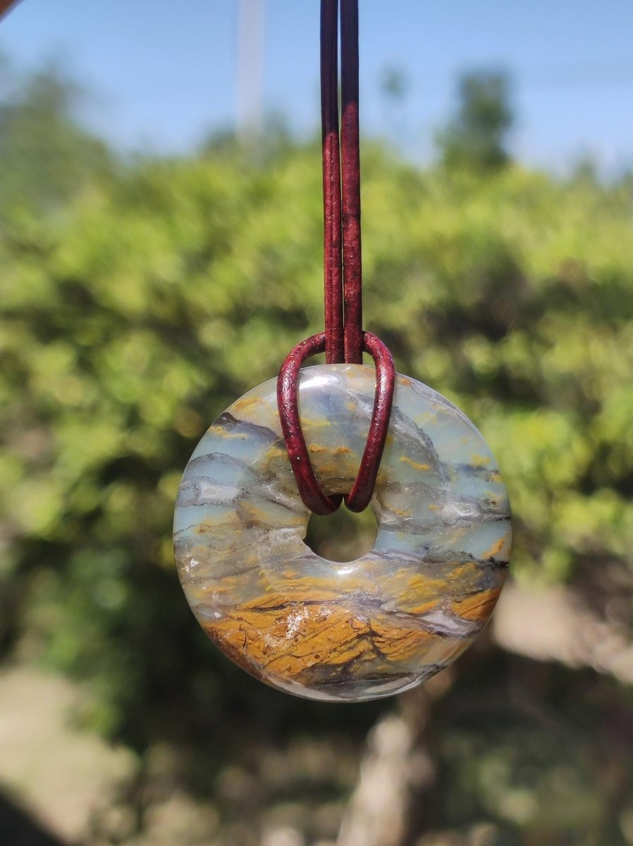 Opal Andenopal blau ~ Edelstein Kette HIPPIE GOA Boho Ethno Nature Donut Schutzsymbol Heilstein Chakra Sammler Mineral Rarität Mann Frau - Art of Nature Berlin