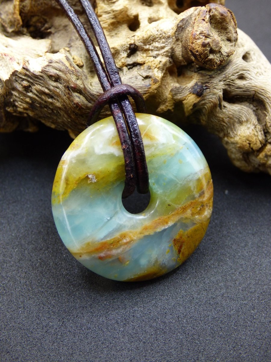 Opal Andenopal blau ~ Edelstein Kette HIPPIE GOA Boho Ethno Nature Donut Schutzsymbol Heilstein Chakra Sammler Mineral Rarität Mann Frau - Art of Nature Berlin