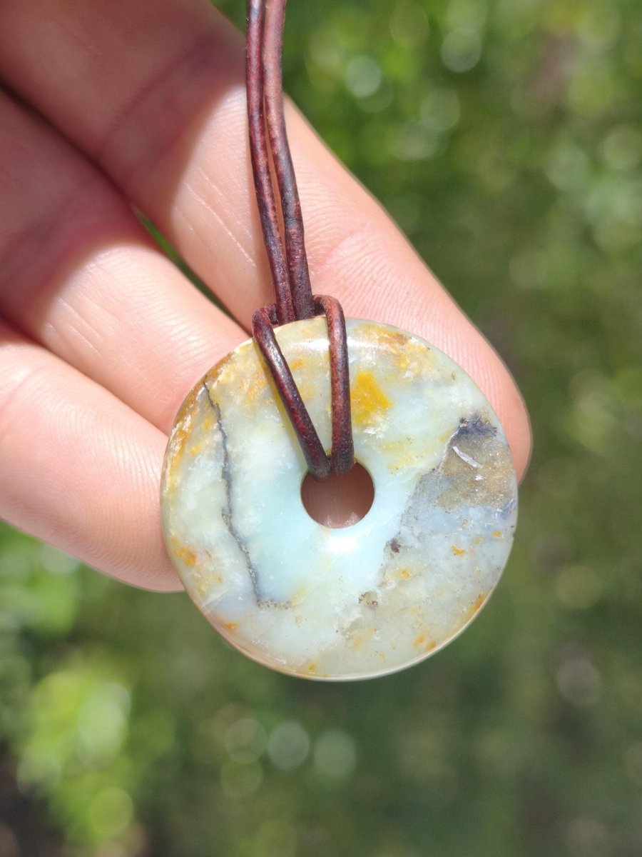 Opal Andenopal blau ~ Edelstein Kette HIPPIE GOA Boho Ethno Nature Donut Schutzsymbol Heilstein Matrix Sammler Mineral Rarität Mann Frau - Art of Nature Berlin