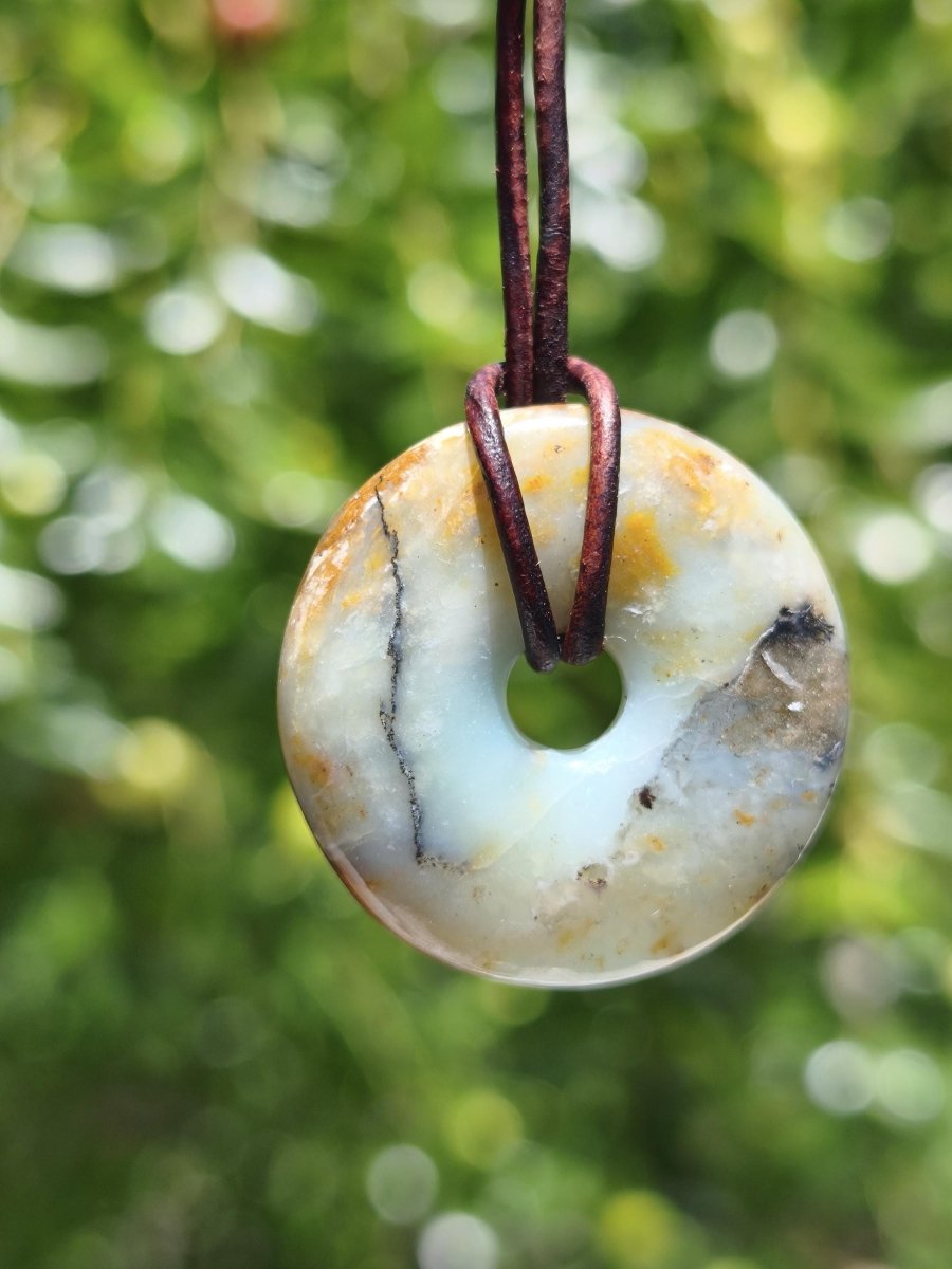 Opal Andenopal blau ~ Edelstein Kette HIPPIE GOA Boho Ethno Nature Donut Schutzsymbol Heilstein Matrix Sammler Mineral Rarität Mann Frau - Art of Nature Berlin