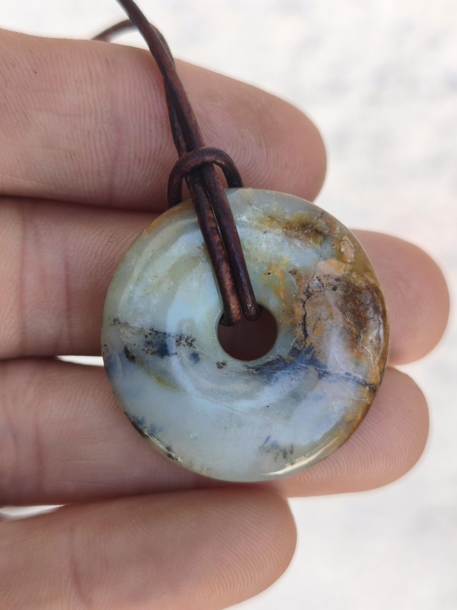 Opal Andenopal blau ~ Edelstein Kette HIPPIE GOA Boho Ethno Nature Donut Schutzsymbol Heilstein Matrix Sammler Mineral Rarität Mann Frau - Art of Nature Berlin