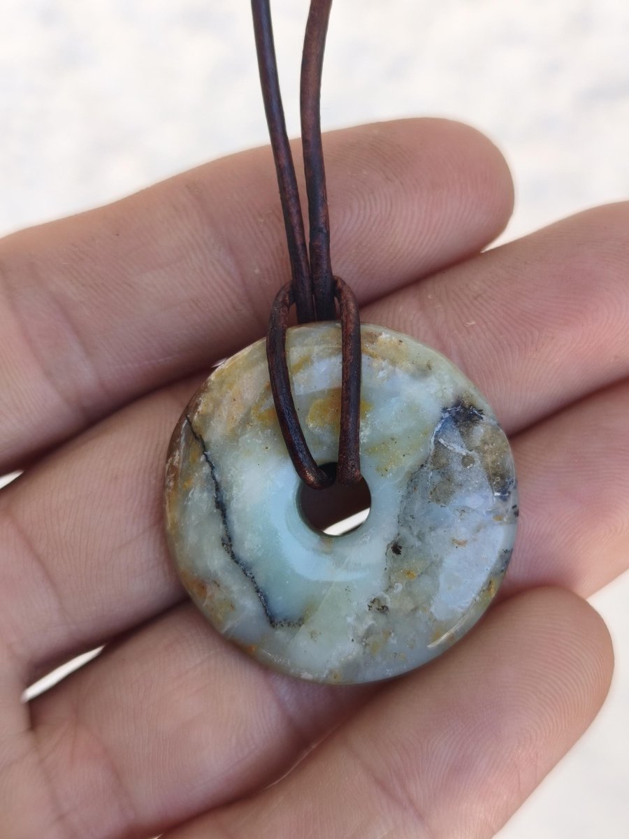 Opal Andenopal blau ~ Edelstein Kette HIPPIE GOA Boho Ethno Nature Donut Schutzsymbol Heilstein Matrix Sammler Mineral Rarität Mann Frau - Art of Nature Berlin