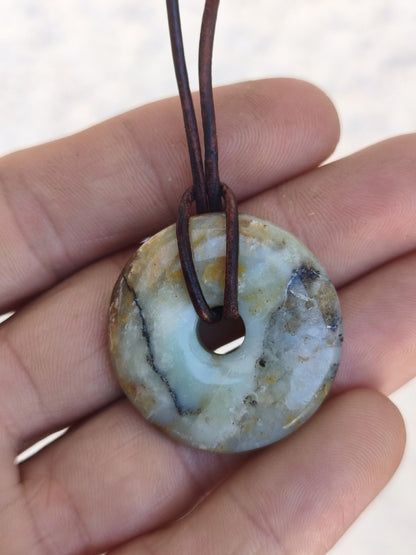 Opal Andenopal blau ~ Edelstein Kette HIPPIE GOA Boho Ethno Nature Donut Schutzsymbol Heilstein Matrix Sammler Mineral Rarität Mann Frau - Art of Nature Berlin
