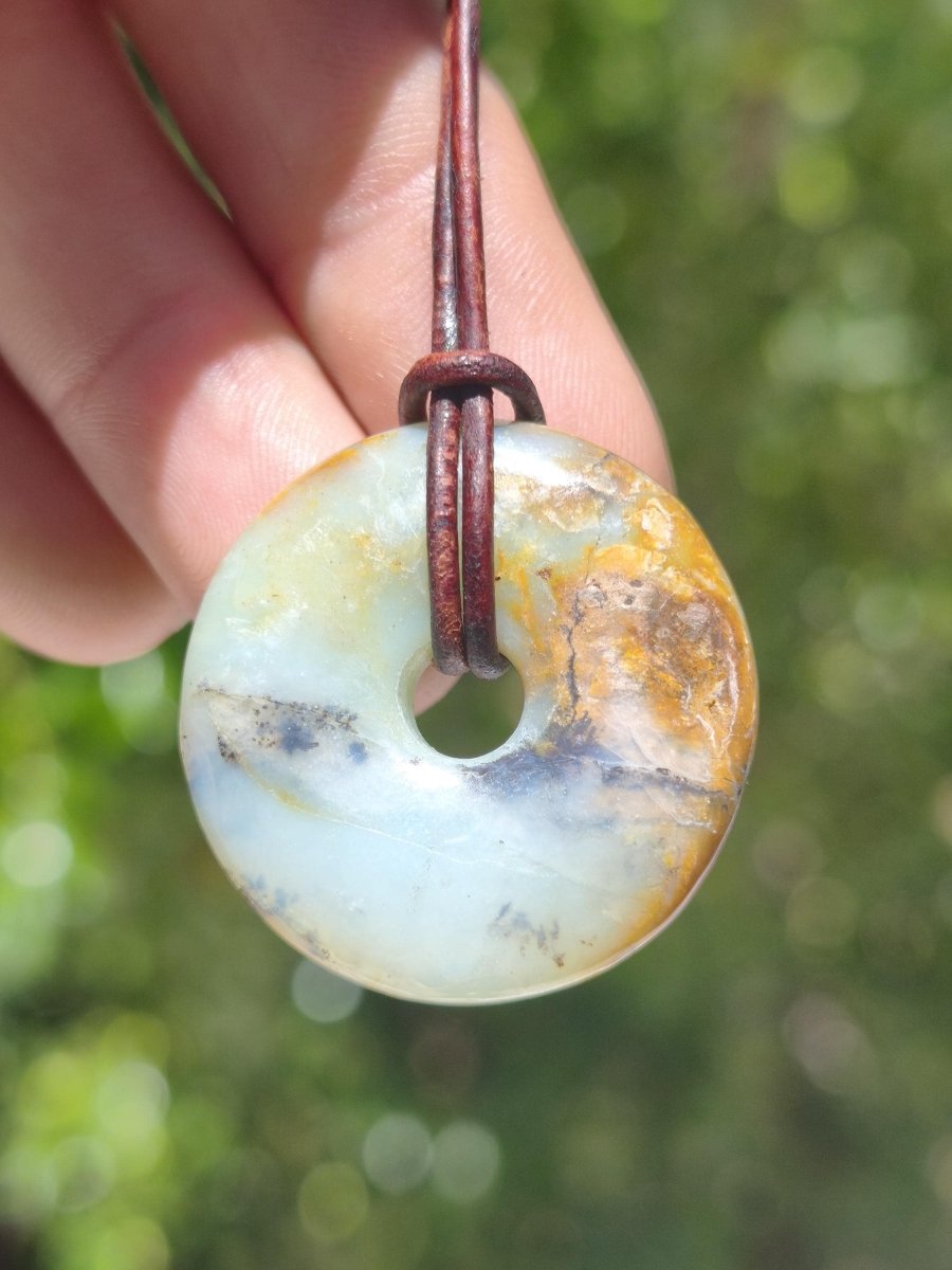 Opal Andenopal blau ~ Edelstein Kette HIPPIE GOA Boho Ethno Nature Donut Schutzsymbol Heilstein Matrix Sammler Mineral Rarität Mann Frau - Art of Nature Berlin