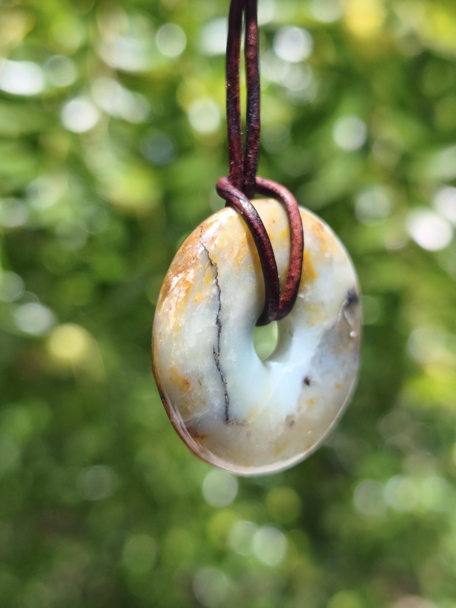 Opal Andenopal blau ~ Edelstein Kette HIPPIE GOA Boho Ethno Nature Donut Schutzsymbol Heilstein Matrix Sammler Mineral Rarität Mann Frau - Art of Nature Berlin