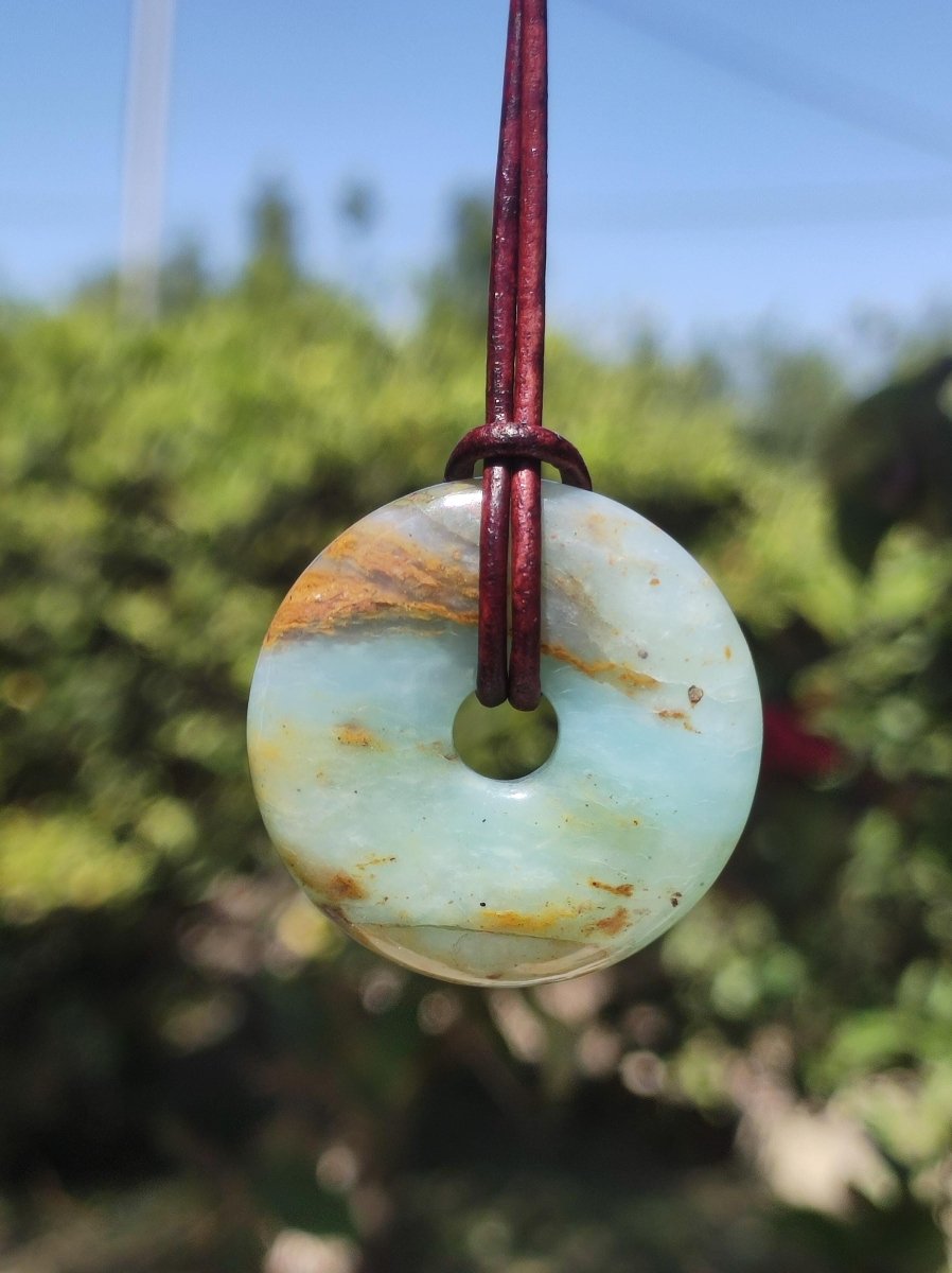 Opal Andenopal blau ~ Edelstein Kette HIPPIE GOA Boho Ethno Nature Donut Schutzsymbol Heilstein Matrix Sammler Mineral Rarität Mann Frau - Art of Nature Berlin