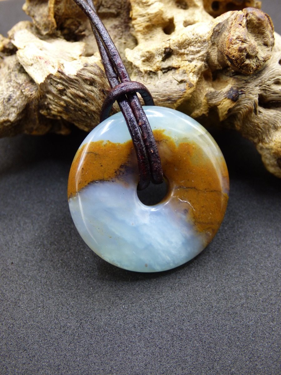 Opal Andenopal blau ~ Edelstein Kette HIPPIE GOA Boho Ethno Nature Donut Schutzsymbol Heilstein Matrix Sammler Mineral Rarität Mann Frau - Art of Nature Berlin