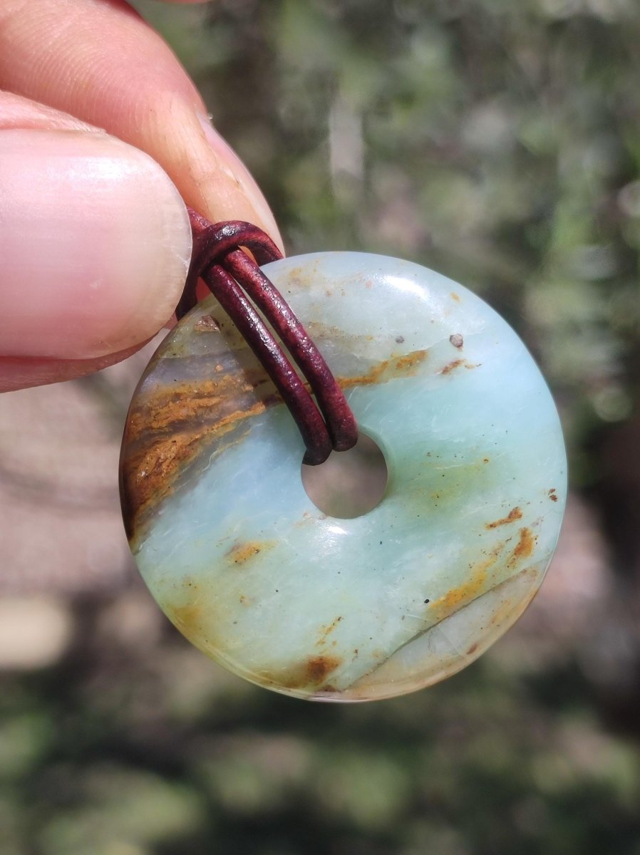 Opal Andenopal blau ~ Edelstein Kette HIPPIE GOA Boho Ethno Nature Donut Schutzsymbol Heilstein Matrix Sammler Mineral Rarität Mann Frau - Art of Nature Berlin