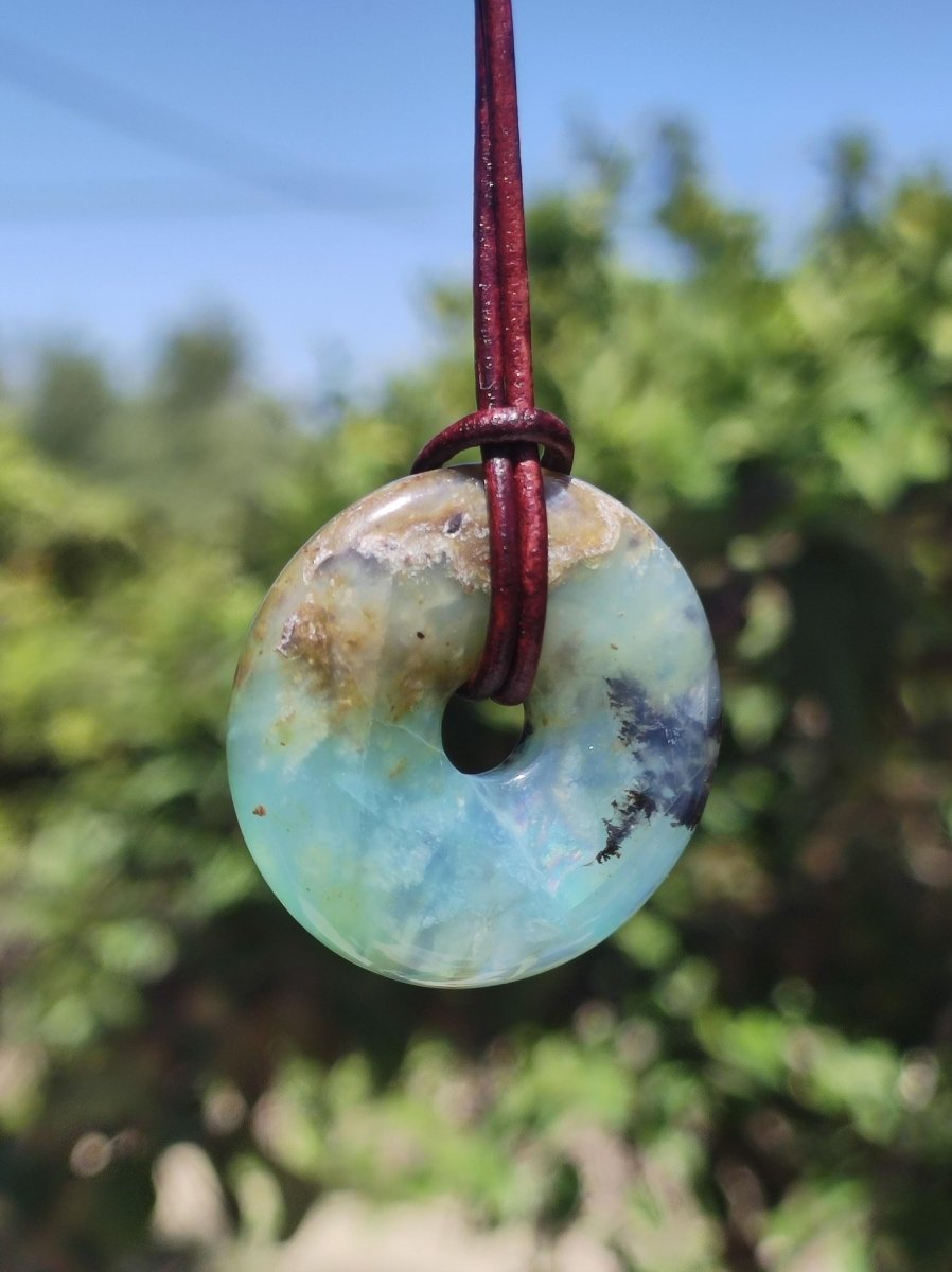 Opal Andenopal blau ~ Edelstein Kette HIPPIE GOA Boho Ethno Nature Donut Schutzsymbol Heilstein Matrix Sammler Mineral Rarität Mann Frau - Art of Nature Berlin