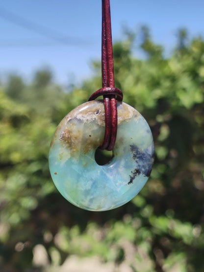 Opal Andenopal blau ~ Edelstein Kette HIPPIE GOA Boho Ethno Nature Donut Schutzsymbol Heilstein Matrix Sammler Mineral Rarität Mann Frau - Art of Nature Berlin