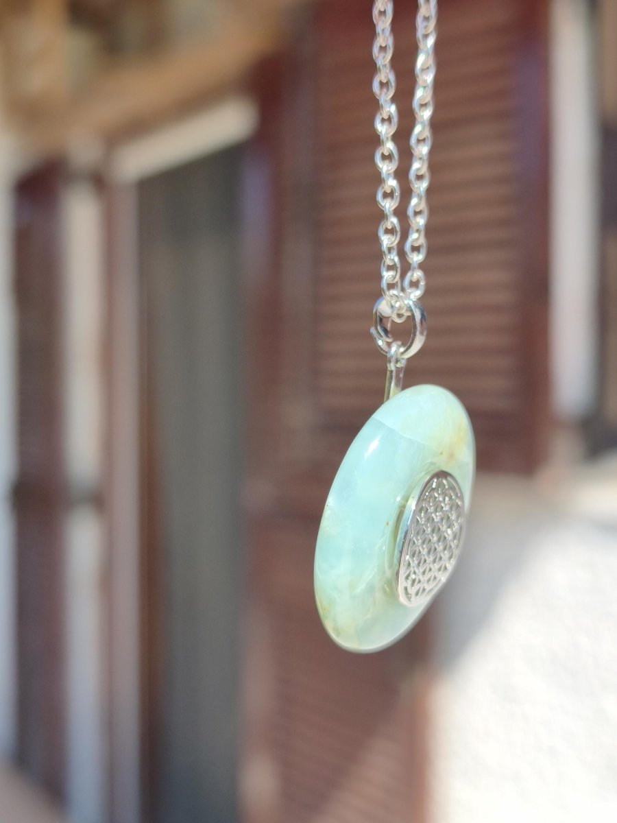Opal Andenopal blau ~ Messing Halter Silber Edelstein Kette Natur Donut Schutzsymbol Heilstein Chakra Sammler Mineral Rarität Mann Frau - Art of Nature Berlin