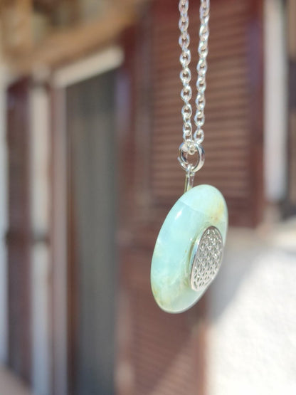 Opal Andenopal blau ~ Messing Halter Silber Edelstein Kette Natur Donut Schutzsymbol Heilstein Chakra Sammler Mineral Rarität Mann Frau - Art of Nature Berlin