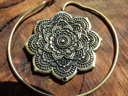 Paar Ohr Spirale Lotus Blume Mandala Messing ~GOA ~Hippie~Vintage~Indien ~Boho~Ethno ~Kreolen Creole - Art of Nature Berlin