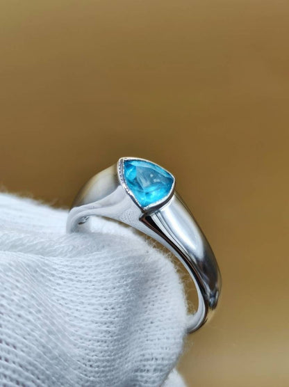 Paraiba Apatit - Ring - 925 Silber Größe 18 (56) - Edelstein Heilstein Edel Energie Kraft Schmuck Hochwertig blau - Art of Nature Berlin