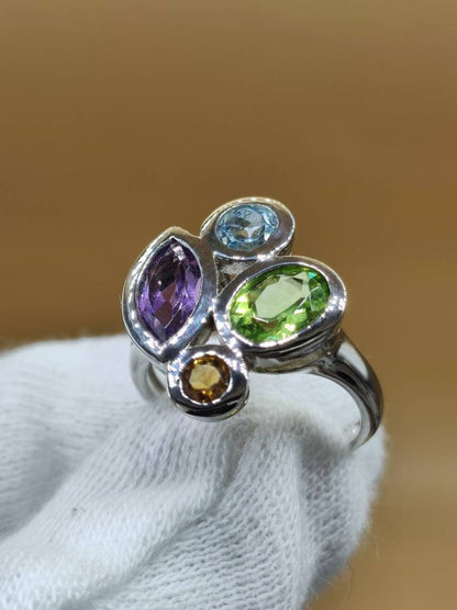 Peridot Citrin Blautopas Amethyst - Ring - 925 Silber Größe 18 (57) - Edelstein Heilstein Edel Energie Kraft Schmuck Hochwertig - Art of Nature Berlin