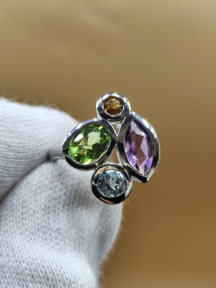 Peridot Citrin Blautopas Amethyst - Ring - 925 Silber Größe 18 (57) - Edelstein Heilstein Edel Energie Kraft Schmuck Hochwertig - Art of Nature Berlin