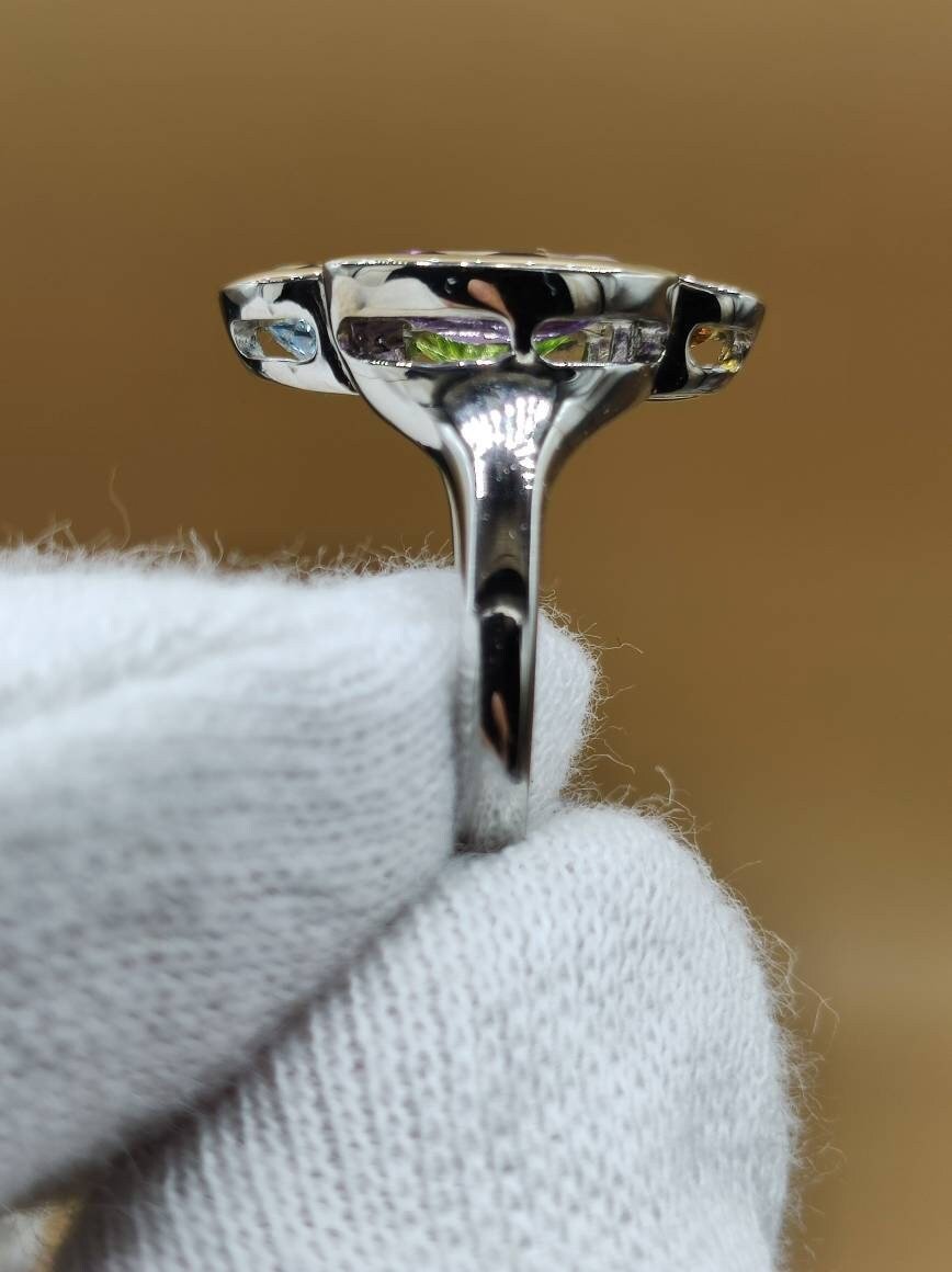 Peridot Citrin Blautopas Amethyst - Ring - 925 Silber Größe 18 (57) - Edelstein Heilstein Edel Energie Kraft Schmuck Hochwertig - Art of Nature Berlin