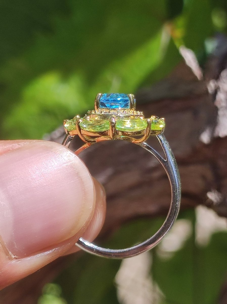 Peridot & Topas Ring - 925 Silber verstellbare Größe Edelstein Heilstein grün blau Edel Energie Kraft Schmuck Rarität Geschenk Frau Freundin - Art of Nature Berlin