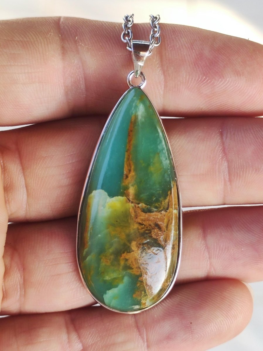 Peruvian Opal AAA - 925 Sterling Silber Edelstein Kette Natur blau Schutz Rarität Heilstein Kristall Mann Frau Er Sie Geschenk Freund Bruder - Art of Nature Berlin