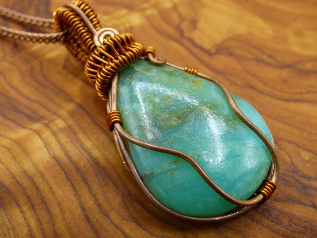 Peruvian Opal *~ Wire ~* ~ blaue Edelstein Kette mit Kupferdraht ~HIPPIE ~GOA ~Boho ~Ethno ~Nature ~Heilstein ~Energy ~Chakra ~Spirale - Art of Nature Berlin