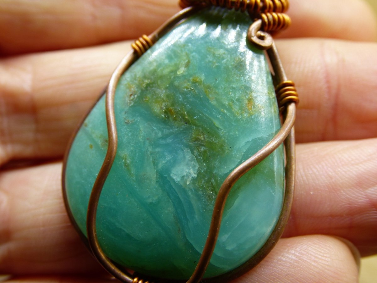 Peruvian Opal *~ Wire ~* ~ blaue Edelstein Kette mit Kupferdraht ~HIPPIE ~GOA ~Boho ~Ethno ~Nature ~Heilstein ~Energy ~Chakra ~Spirale - Art of Nature Berlin