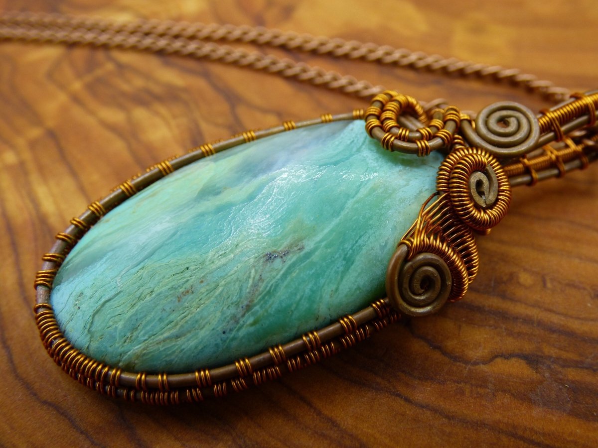 Peruvian Opal *~ Wire ~* ~ blaue Edelstein Kette mit Kupferdraht ~HIPPIE ~GOA ~Boho ~Ethno ~Nature ~Heilstein ~Energy ~Chakra ~Spirale - Art of Nature Berlin