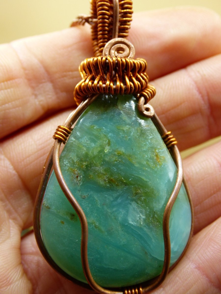 Peruvian Opal *~ Wire ~* ~ blaue Edelstein Kette mit Kupferdraht ~HIPPIE ~GOA ~Boho ~Ethno ~Nature ~Heilstein ~Energy ~Chakra ~Spirale - Art of Nature Berlin