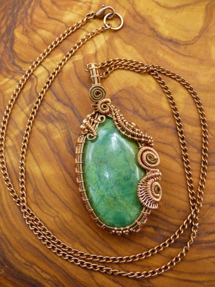 Peruvian Opal *~ Wire ~* ~ blaue Edelstein Kette mit Kupferdraht ~HIPPIE ~GOA ~Boho ~Ethno ~Nature ~Heilstein ~Energy ~Chakra ~Spirale - Art of Nature Berlin