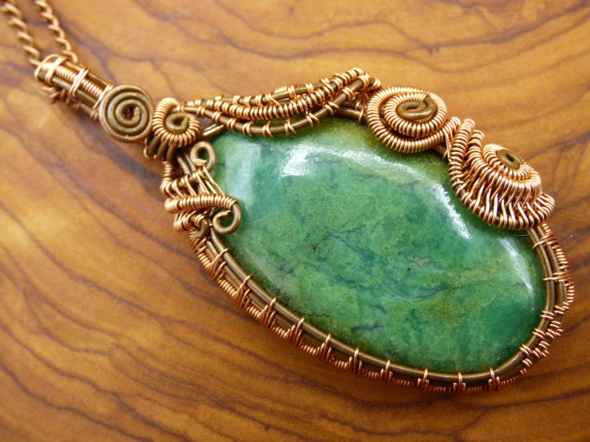 Peruvian Opal *~ Wire ~* ~ blaue Edelstein Kette mit Kupferdraht ~HIPPIE ~GOA ~Boho ~Ethno ~Nature ~Heilstein ~Energy ~Chakra ~Spirale - Art of Nature Berlin