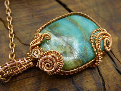 Peruvian Opal *~ Wire ~* ~ blaue Edelstein Kette mit Kupferdraht ~HIPPIE ~GOA ~Boho ~Ethno ~Nature ~Heilstein ~Energy ~Chakra ~Spirale - Art of Nature Berlin